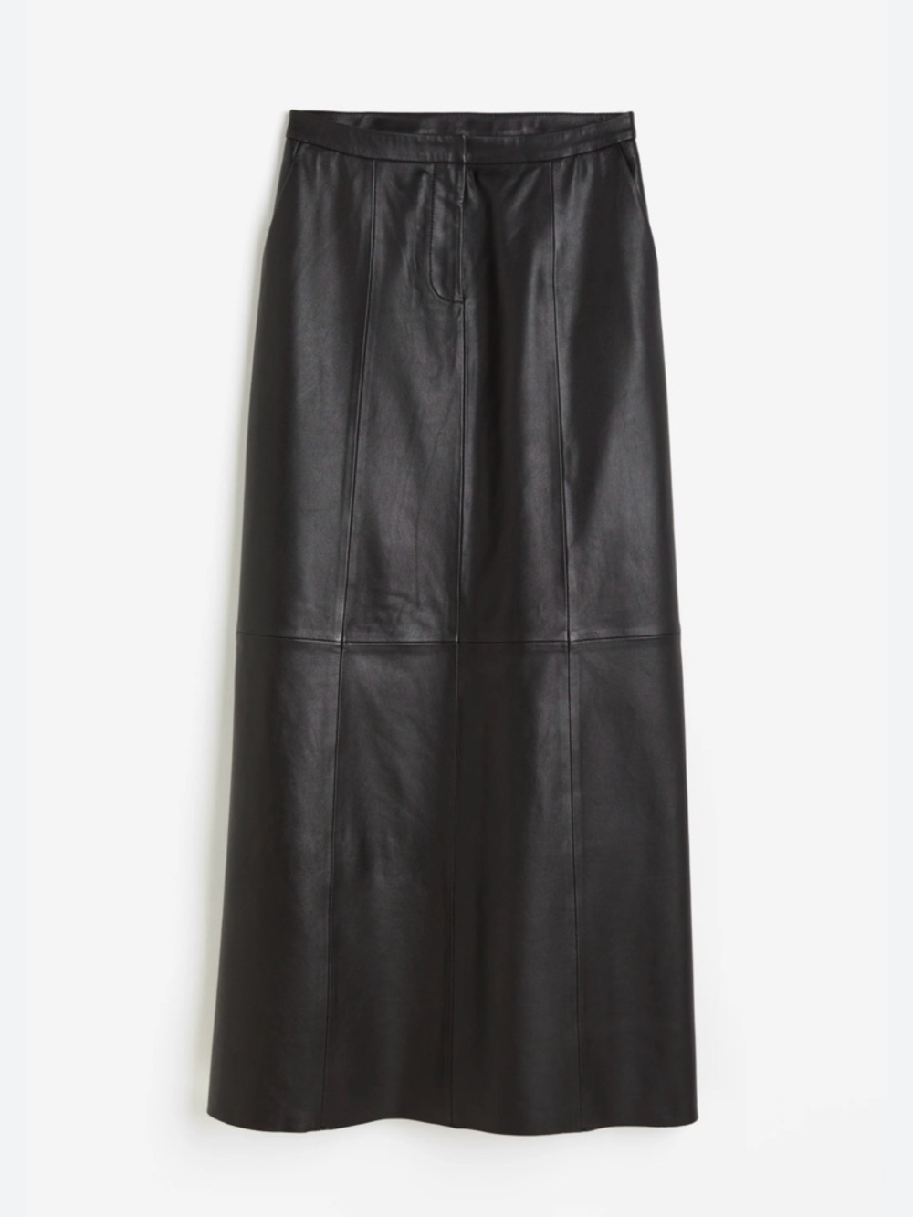 Black Lambskin Leather Skirt Long A-Line Minimalist Luxury Skirt